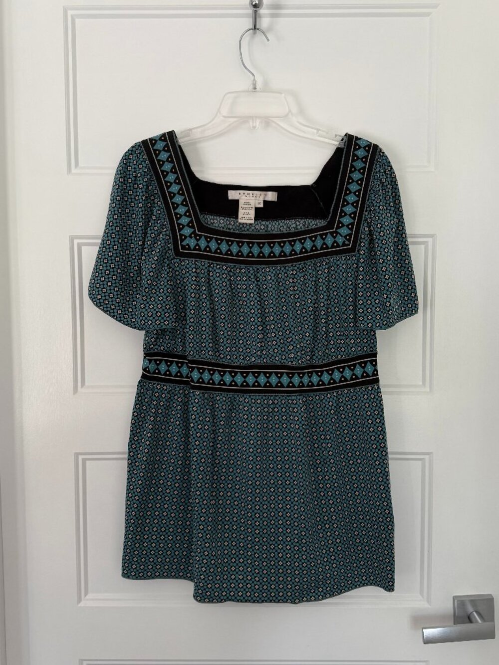 Studio M - Turquoise & Black Empire Waist Stretch Top - Size 1X